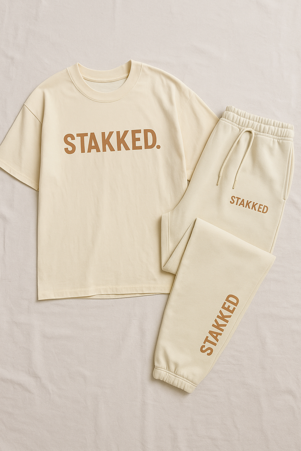 STAKKED. Minimal Cream Set (Tee + Joggers + Shorts)