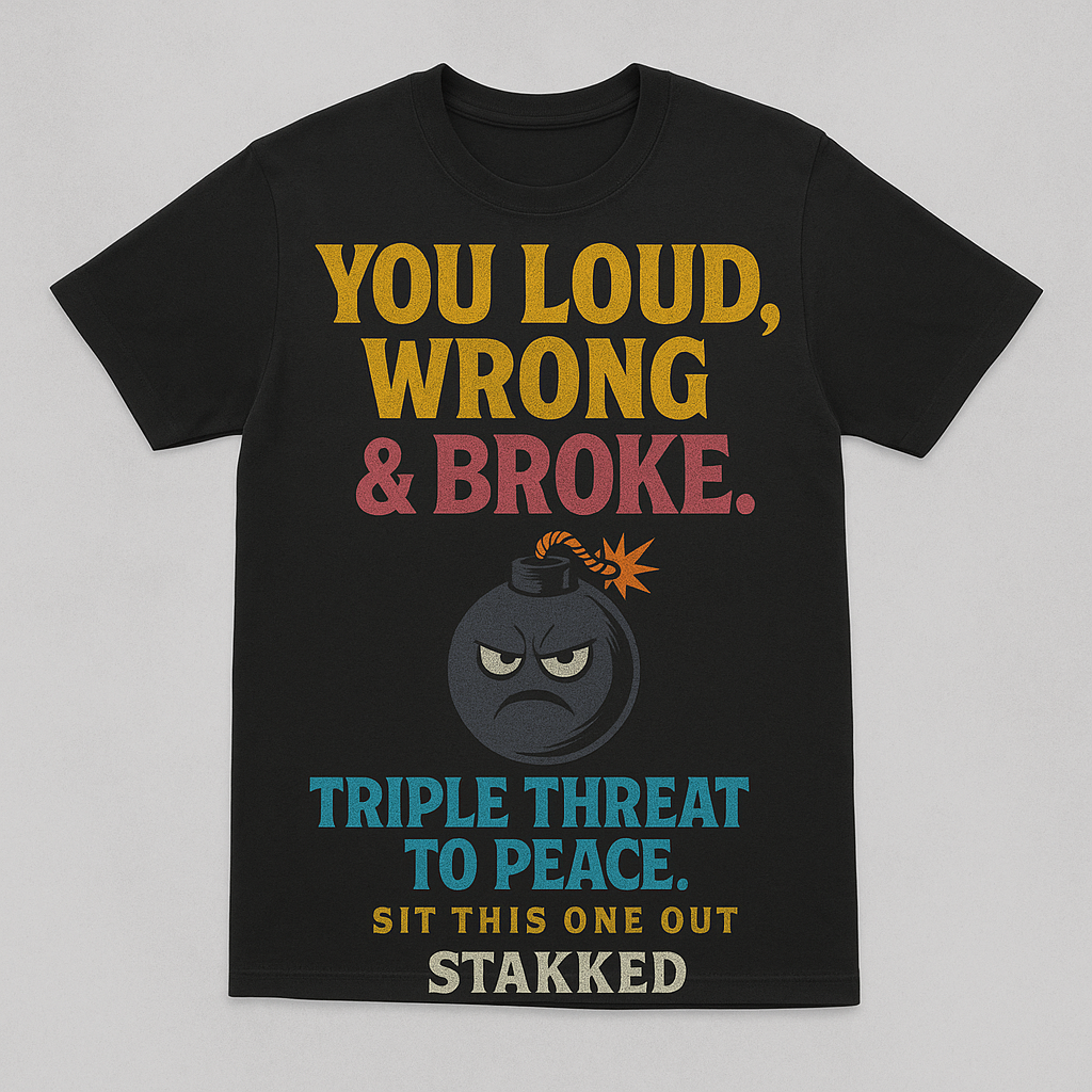 STAKKED Triple Threat Tee – “You Loud, Wrong & Broke”